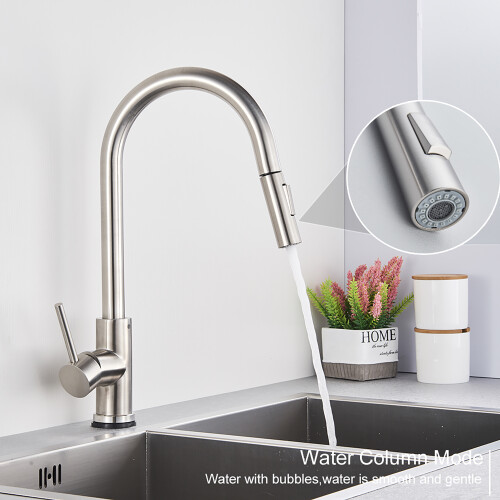 Matte Black Kitchen Faucet, Deck Mounted with Solid Brass Construction, Pull Out Mixer for Hot and Cold Water, Dual Action Spray Setting for Stream an 2