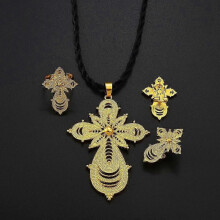 Ethiopian Jewelry Sets Cross Pendant Necklaces Earrings Rings African Eritrean Habesha Wedding Accessories 139016