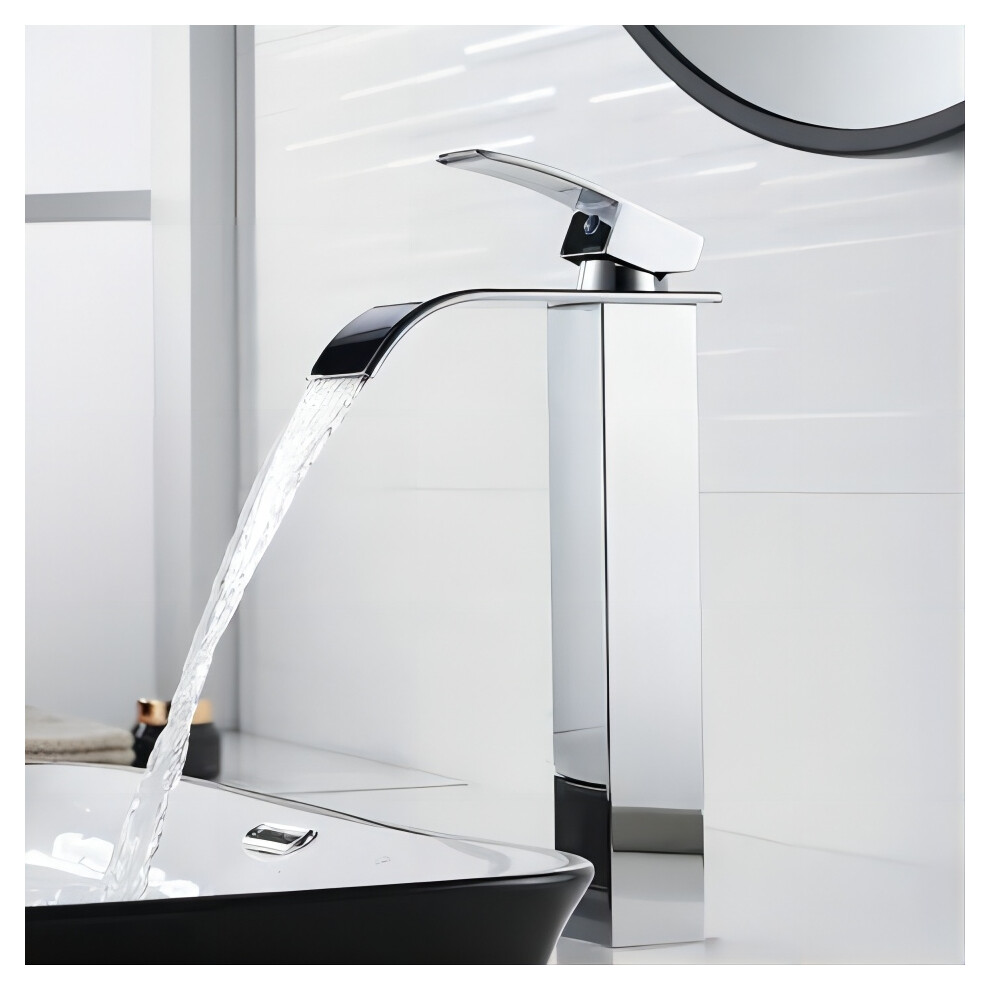 Solid-Brass Basin Mixer Tap With Contemporary Appearance, High Arc Design Waterfall Spout Stainless Steel Faucet For Bathroom Sink 9060116834259