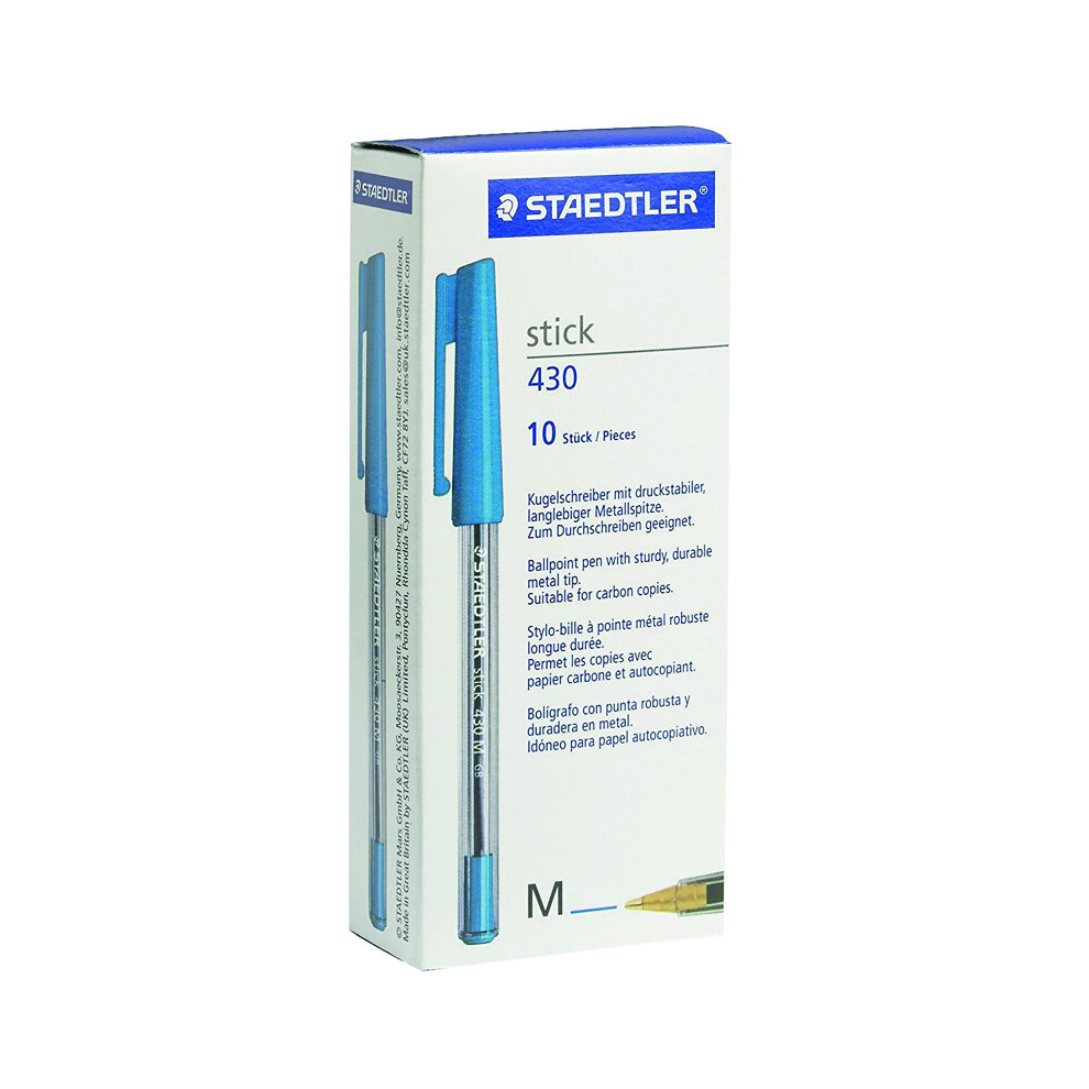 Staedtler Stick 430 Ballpoint Pen Medium Blue (Pack of 10)