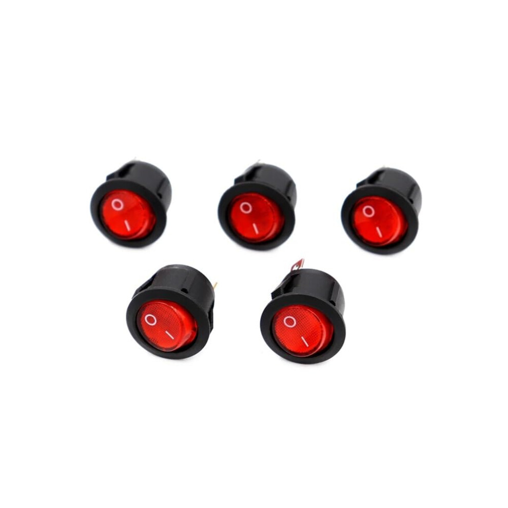 12V On/Off 3Pin Round Rocker Switch Led Red 5 Pack 9339159541555
