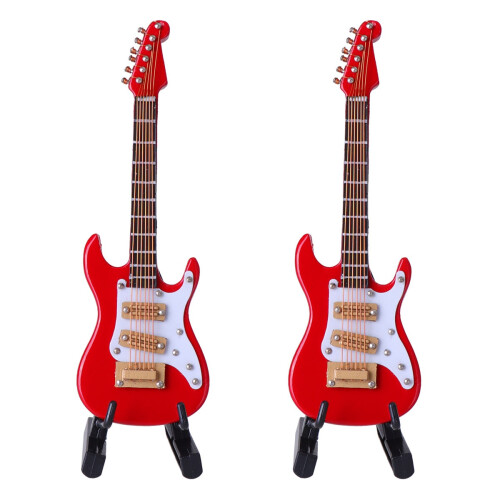 2Stk Mini E-Gitarre Modell 10 Cm Rot Mit Box Und Halterung 1