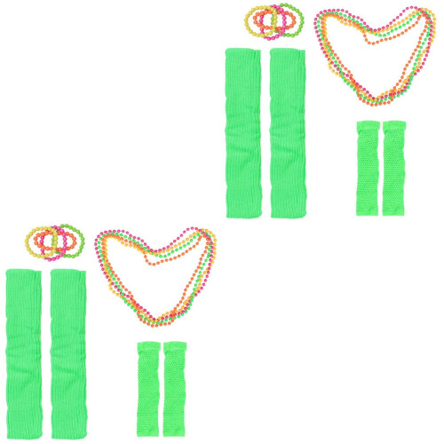2Stk 80Er Kostüm Set Neon Perlenkette Armband Hellgrün 2