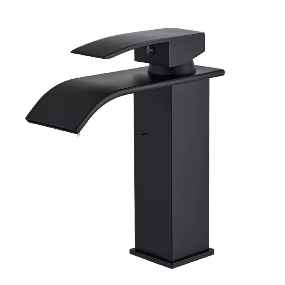 Single Handle Bathroom Faucet With Water Saving Spout, Luxury Matte Black Waterfall Faucet With Pop-Up Drain, Corrosion Resistant Brass Sink Tap With 9135470826650
