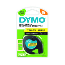 DYMO LetraTag Fita plástica 12mm x 4m Preto/Amarelo (compatível com DYMO LetraTag LT100H)