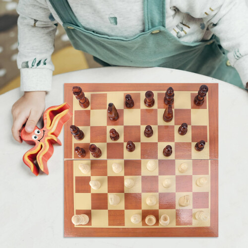 Jeu D'Échecs Pliable En Bois Pièces Et Sacs De Rangement 2
