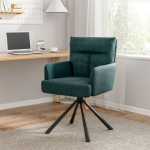Emerald Frosted Velvet Swivel Leisure Chair - 180° Swivel Base, Black Metal Legs