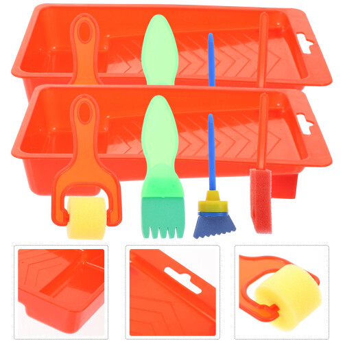 2 Sets Kids Painting Sponge Roller With Tray 2