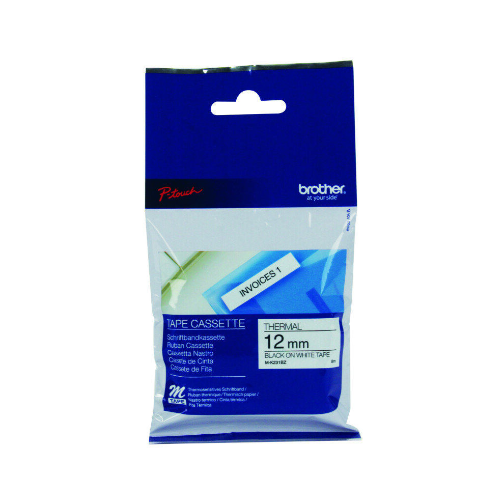 Brother P-Touch Tape Cassette 12mm Black on White Non Metallic Tape Blister Pack