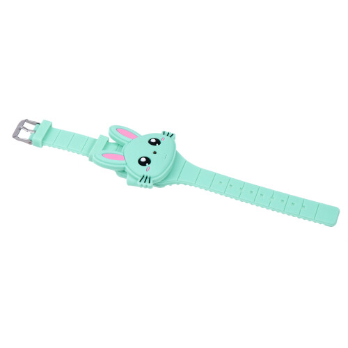 Silicone Led Cartoon Rabbit Shape Clamshell Electronic Watch Green