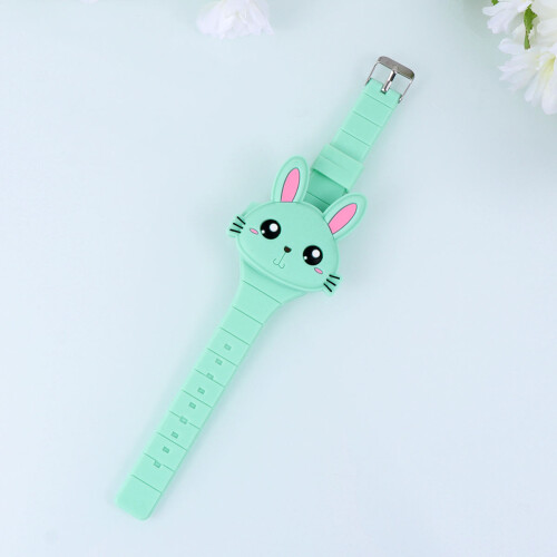 Silicone Led Cartoon Rabbit Shape Clamshell Electronic Watch Green 1
