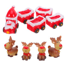 One Set Christmas Train With Resin Reindeer Mini Winter Scene Decor