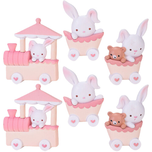 8 Sets Rabbit Train Easter Ornament Bunny Figurine Desktop Model