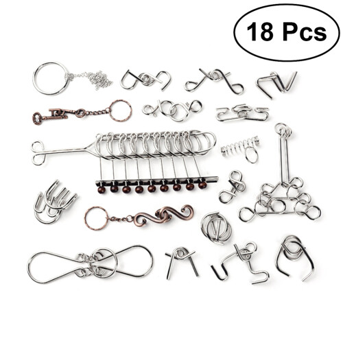 75 Pcs Nine Ring Interlock Puzzle Set Metal Wire Brain Teaser Toy 1