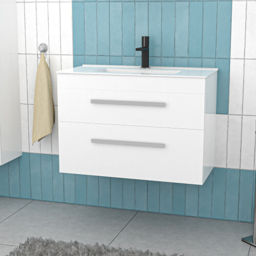 NES Home Nes Home 800mm White Wall Hung 2 Drawers Slim Basin Vanity Unit 2