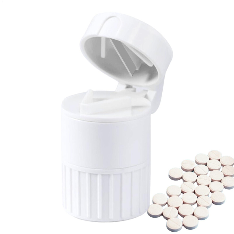 White Portable Pill Cutter Tablet Grinder 4In1 Pulverizer Tablet Splitter Crusher Small Pills Slicer Pill Case