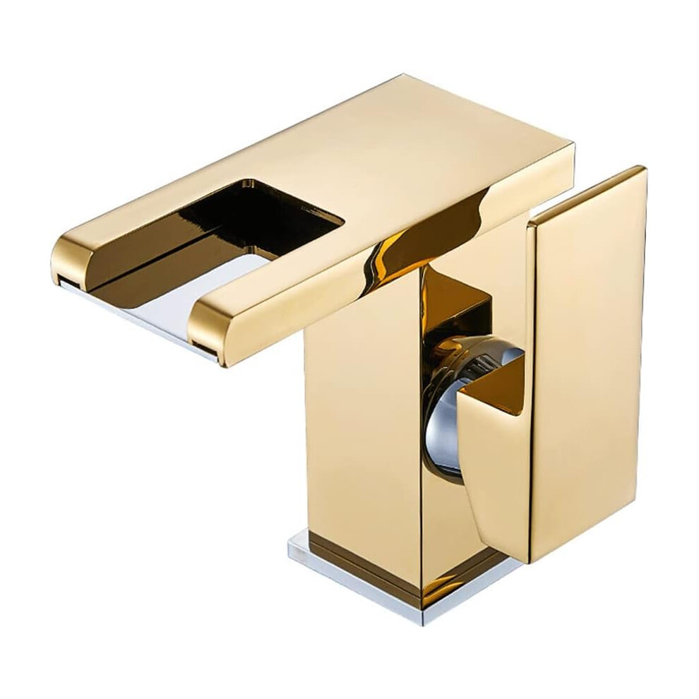 Golden Bathroom Sink Faucet, Wide Waterfall Spout Hydropower Generation, Solid Brass Construction For Bathroom Vanity, Easy Installation Single Handle 9060116836062