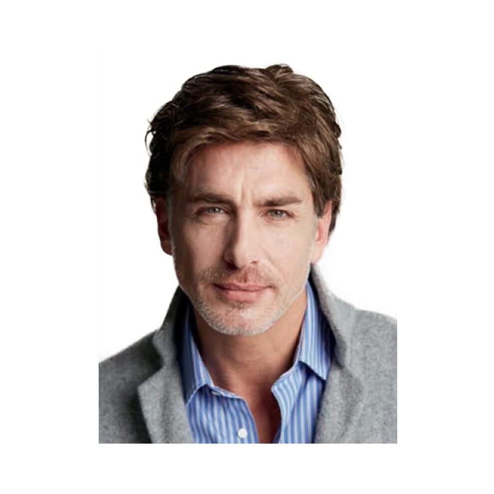Brown Short Wigs for Men Natural Layered Look Synthetic HeatResistant Fiber Daily Wig Cap