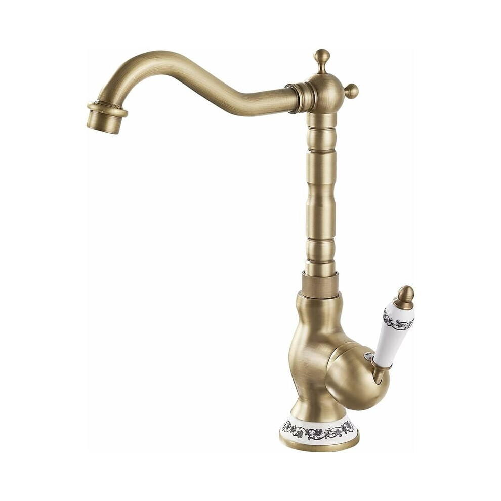 Ceramic Lever Kitchen Sink Faucet, 360 Rotatable Swivel Spout With Tall Arc And Rust Resistant Brass Body, Brass Construction Drip Free Tap For Bathro 9060116771783