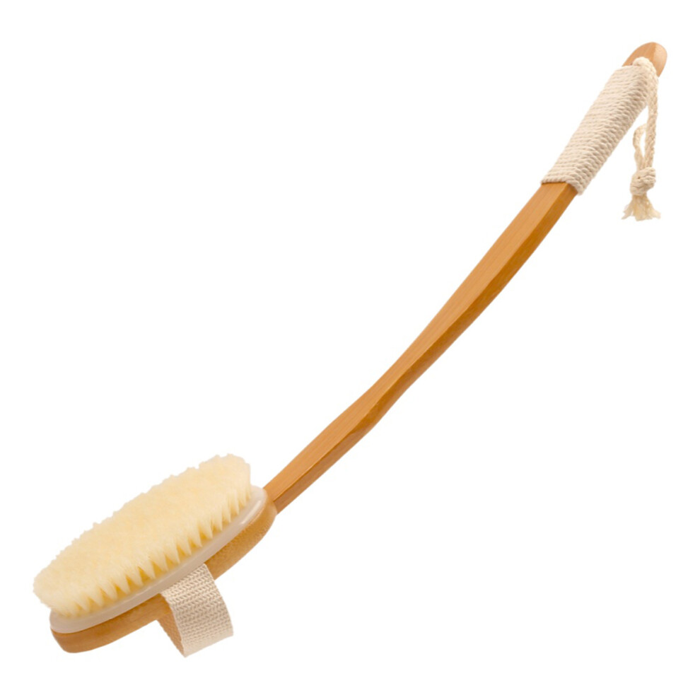 Long Handle Shower Brush for Dry Brushing, Body Exfoliator with Wooden Material and Natural Bristles, Exfoliating Loofah Sponge Back Scrubber for Body