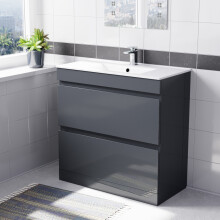 Nes Home Dark Grey 800mm 2 Drawers Vanity Cabinet & Slim Basin Sink Freestanding
