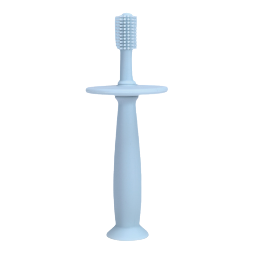 Food Grade Silicone Baby Toothbrush, 360 Degree Cleaning for 6 Months To 4 Years Old with Detachable Throat Baffle, Suction Cup Design Anti-Choking Sh