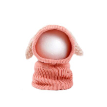 Gestrickte Wollmütze Mit Schal Für Winter, Pink