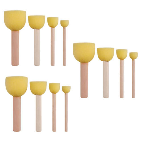 12 Unidades Pincel Para De Esponja Con Mango De Madera