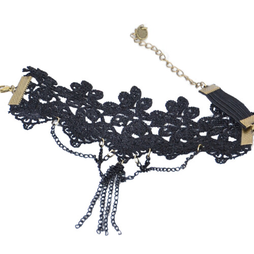 Black Cuff De Encaje Con Borla Ajustable Hecho A Mano 2