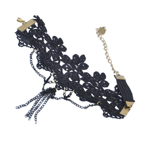 Black Cuff De Encaje Con Borla Ajustable Hecho A Mano 1