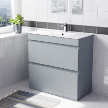 Nes Home Matte Grey 800mm 2 Drawer Vanity Cabinet & Slim Basin Sink Freestanding