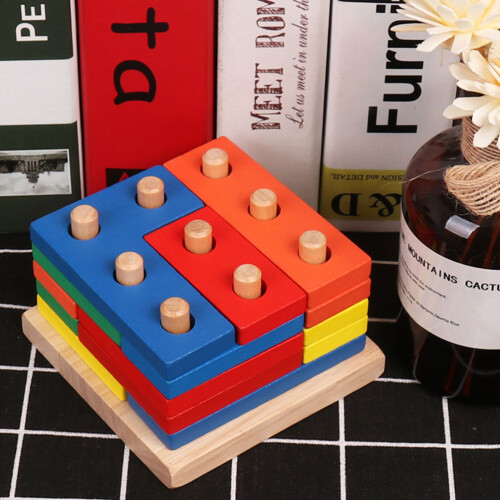 Wooden Geometric Matching Board Stack Sort Puzzle For Kids 2