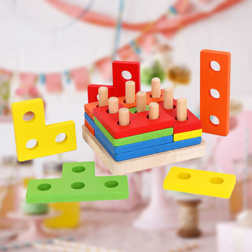 Wooden Geometric Matching Board Stack Sort Puzzle For Kids 1