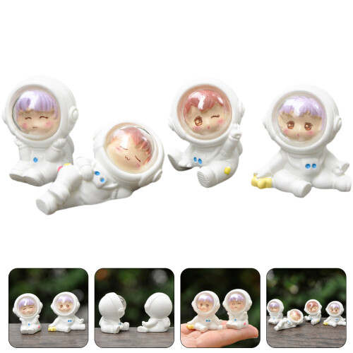 4Pcs Cute Astronaut Figurine Microlandscape Desktop Decor Statue 2