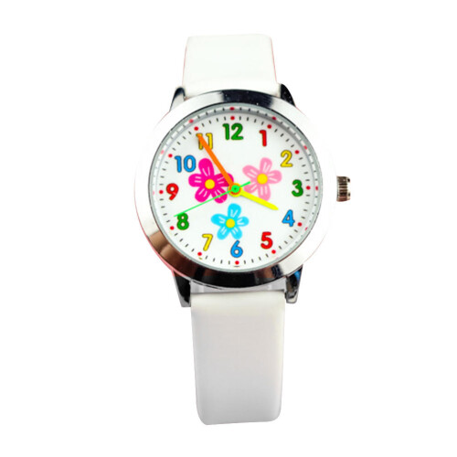 Flower Pattern Kids Quartz Watch White Birthday Gift