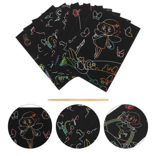 1 Set Kids Scratch Painting Cards Diy Graffiti Tool 1