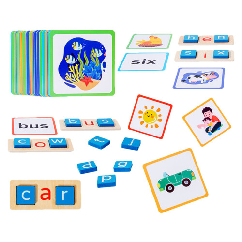 One Set Spelling Game With Wooden Letters And Blocks For Learning