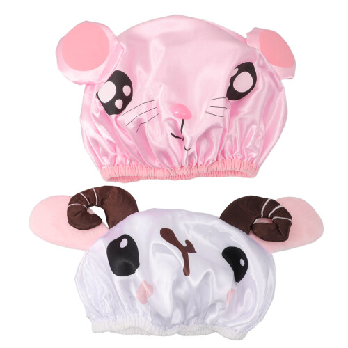 2 Pcs Kids Double Layer Waterproof Shower Cap Cartoon Bath Hat