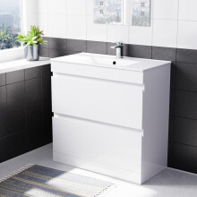 Nes Home White 800mm 2 Drawer Vanity Cabinet & Slim Basin Sink Freestanding