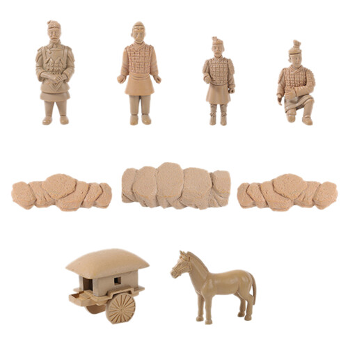 4 Sets Terracotta Soldaat Mini En Wagen Decoratief Mound Model 1
