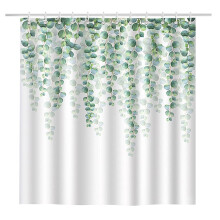 Sage Green Leaves Shower Curtain, Polyester Fabric Adorned With A Watercolor Eucalyptus Design, 180 X 180 Cm, Botanical Herbs Nature Inspired, Waterpr