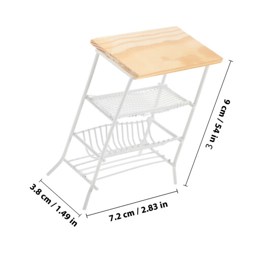 White Mini Kitchen Storage Rack Alloy Wood Mini House Accessory 1