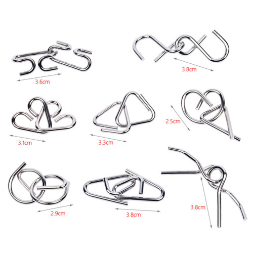 8Pcs Silver Brain Puzzle Set Metal Iq Ring for Challenging Mind Games 1