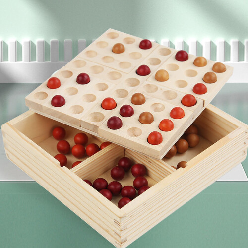 One Set Chess Board With Wooden Stones Educational Game 2