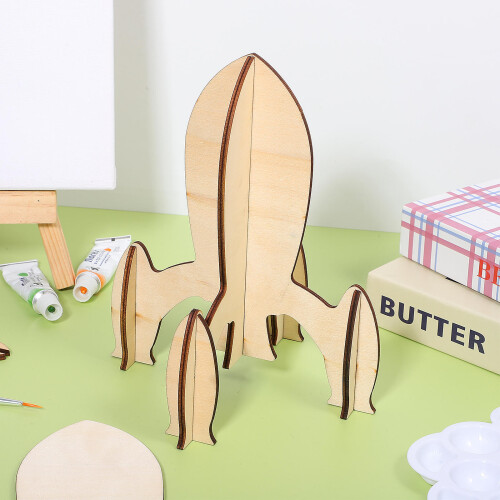 8 Pcs 3D Puzzle Model Toy Rocket Wooden Assembly Kit 2