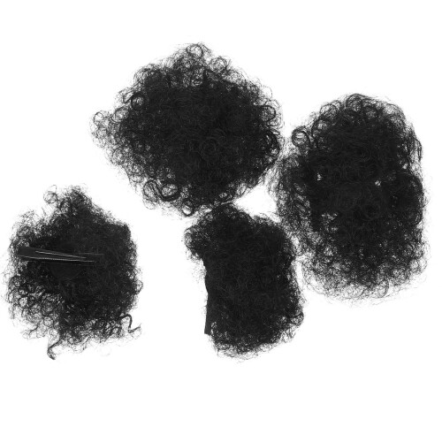 4 Afro Riccio Chignon Sintetica Bambini Nera Clip