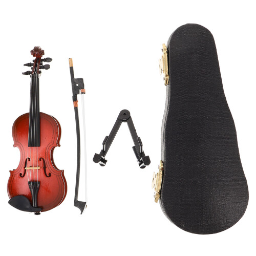 4Pcs Mini Violino De Madeira 12Cm Com Estojo E Para Decoração