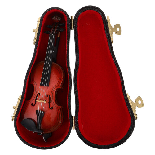 4Pcs Mini Violino De Madeira 12Cm Com Estojo E Para Decoração 2