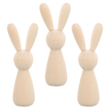 3Stk Unlackierte Holz Hase, Naturbelassene Steckfigur, Holz DIY