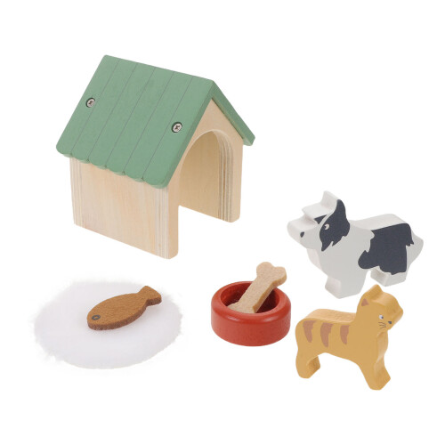 De Casa Miniatura Para Perro Con Y Comida Madera
